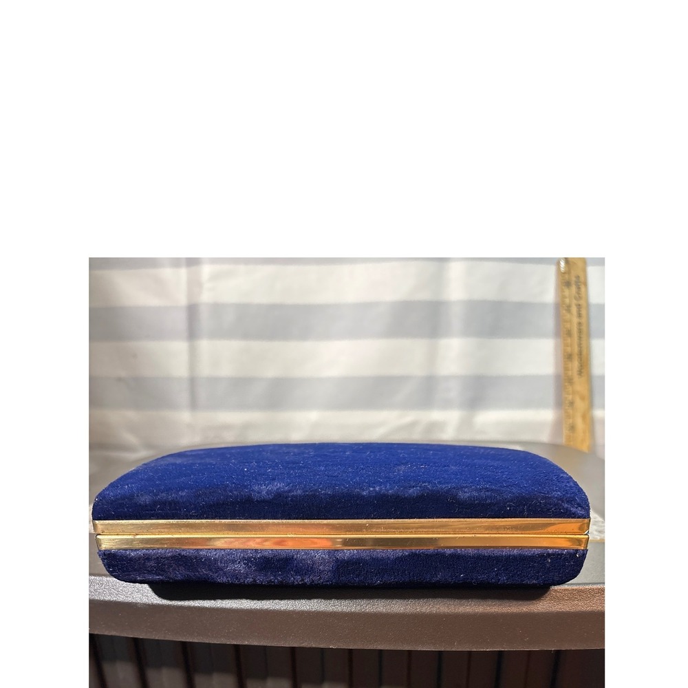 Vintage Blue Velvet Jewelry Travel Case Gold Trim Mirror Organizer Box